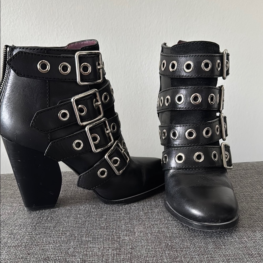Marc By Marc Jacobs Black Heeled Boots with Silver Buckles
